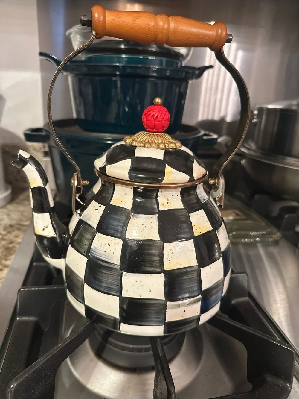 MacKenzie-Childs Courtly Check Enamel 2-Quart Tea Kettle